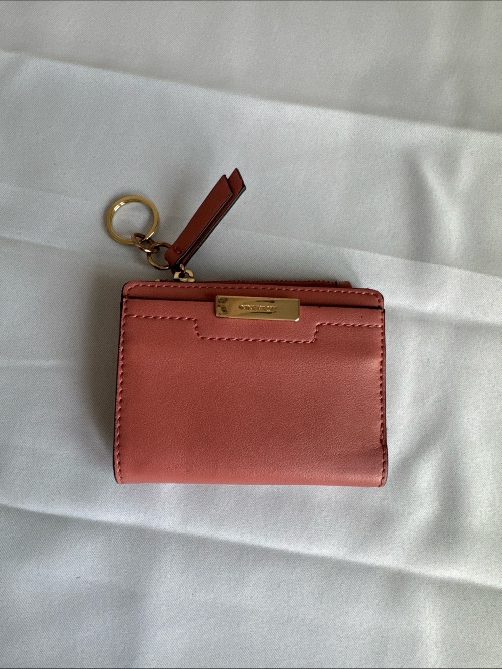 Coach Rose Leather Card Holder with Key Ring and Gold Hardware
